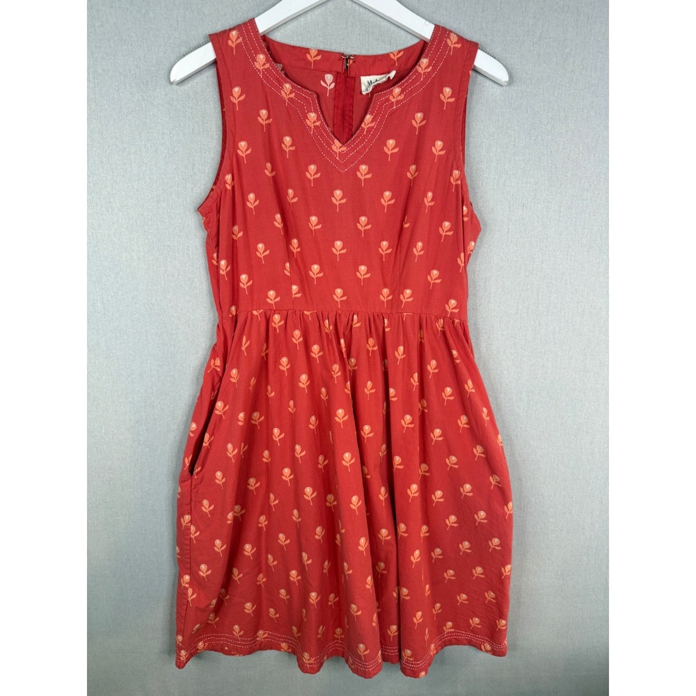 Mata Traders Fit & Flare Dress Womens M Red Orange Floral Cotton Sleeveless